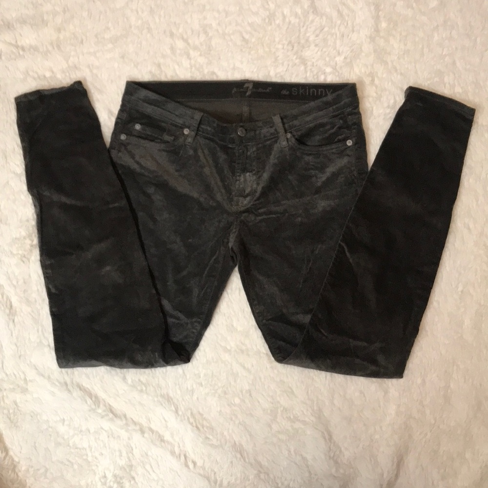 7 Jeans: Skinny Velvet- Green w Silver Sparkle